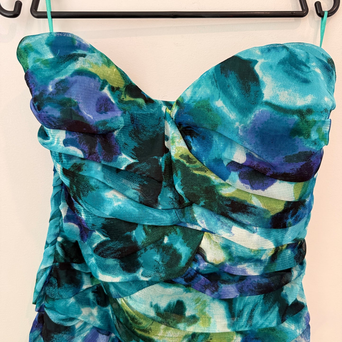 Arden B Blue Floral Strapless Dress Size L