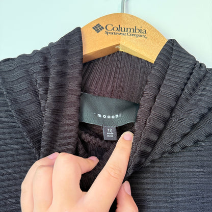 MOOCHI Ribbed Cowl Neck Long Sleeve Top Black - Size 12