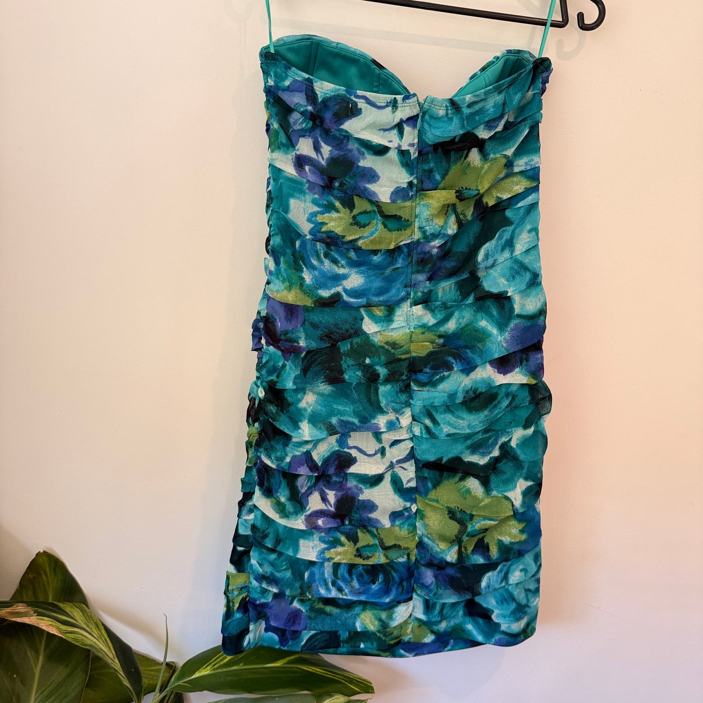 Arden B Blue Floral Strapless Dress Size L