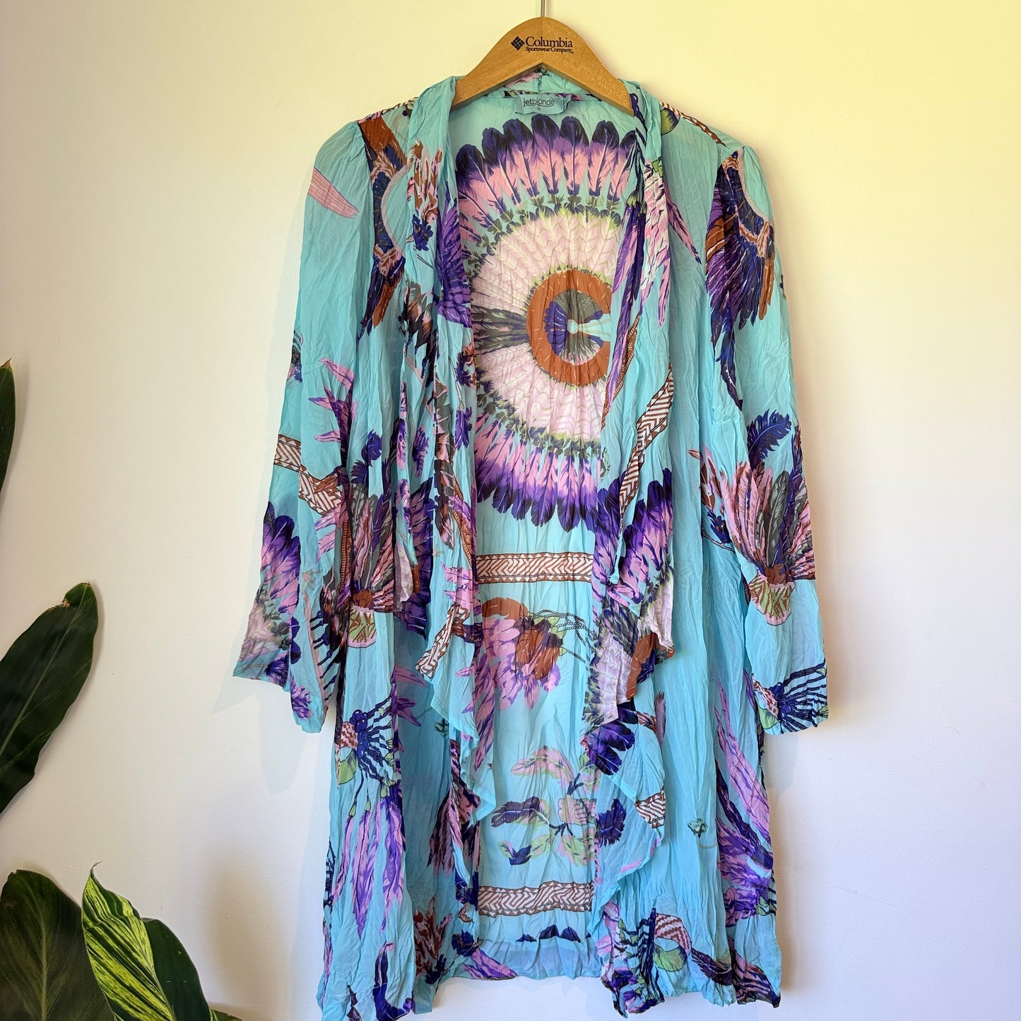 JETBLONDE Feather Print Open Front Kimono - Size 16