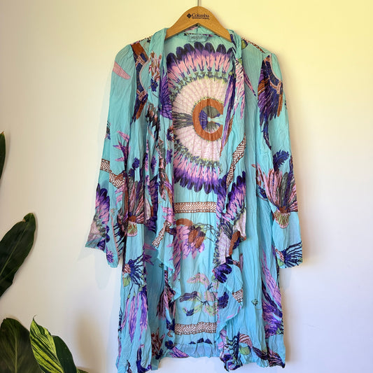 JETBLONDE Feather Print Open Front Kimono - Size 16