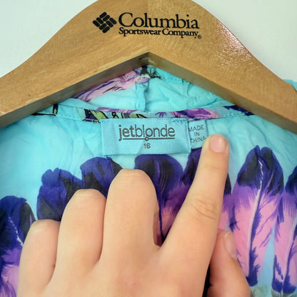 JETBLONDE Feather Print Open Front Kimono - Size 16
