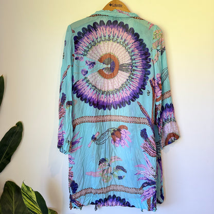 JETBLONDE Feather Print Open Front Kimono - Size 16