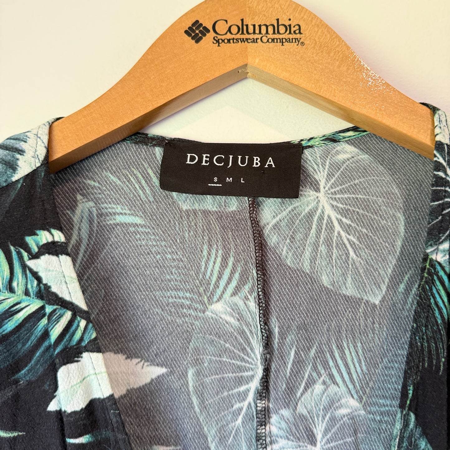 DECJUBA Tropical Leaf Print Viscose Wrap Mini Dress - Size S