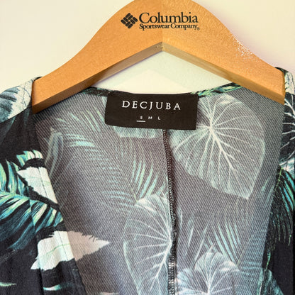 DECJUBA Tropical Leaf Print Viscose Wrap Mini Dress - Size S