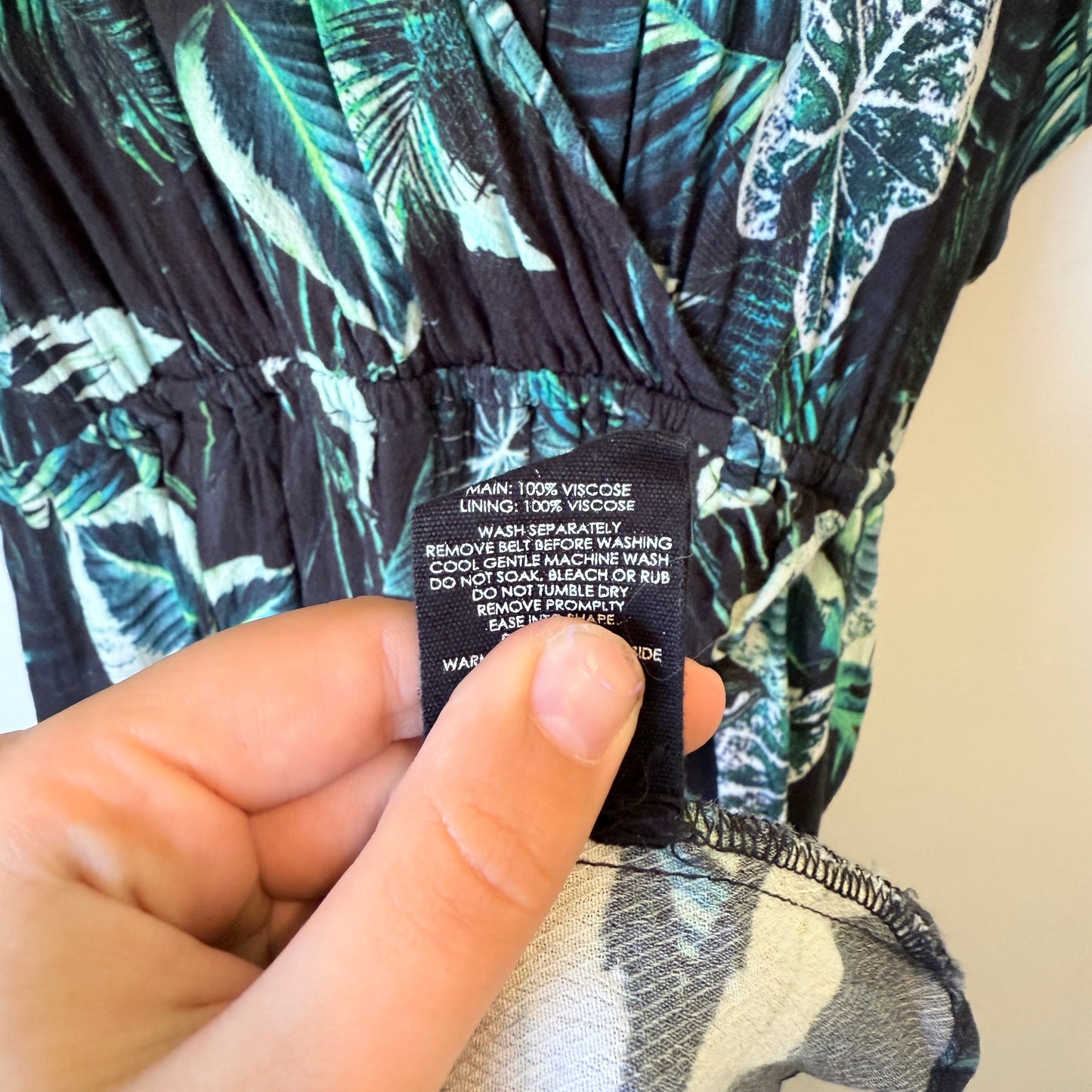 DECJUBA Tropical Leaf Print Viscose Wrap Mini Dress - Size S