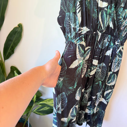 DECJUBA Tropical Leaf Print Viscose Wrap Mini Dress - Size S