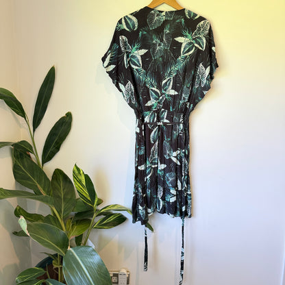DECJUBA Tropical Leaf Print Viscose Wrap Mini Dress - Size S