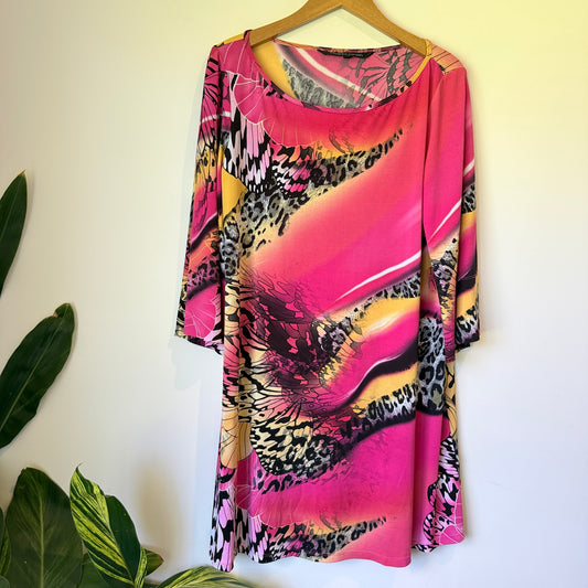 Charlie Brown 3/4 Sleeve Abstract Leopard Print Dress - Size 14