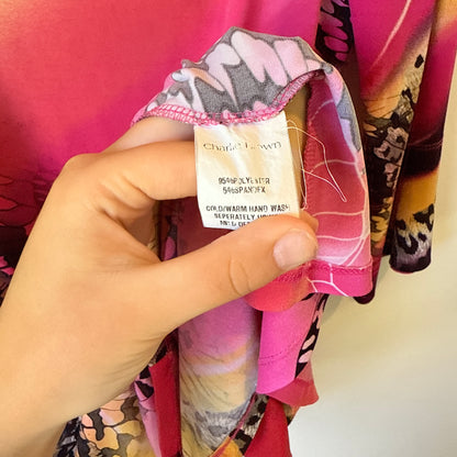 Charlie Brown 3/4 Sleeve Abstract Leopard Print Dress - Size 14