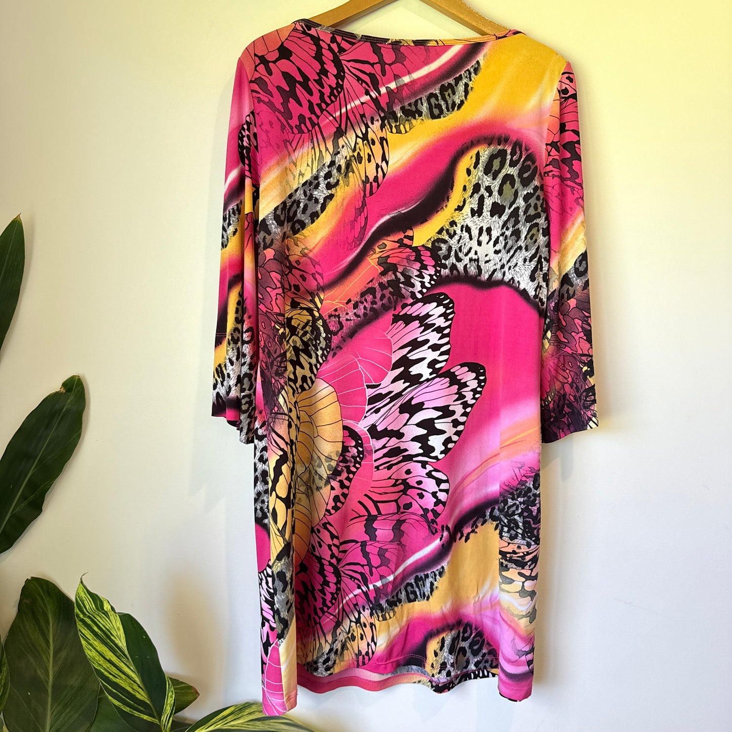 Charlie Brown 3/4 Sleeve Abstract Leopard Print Dress - Size 14