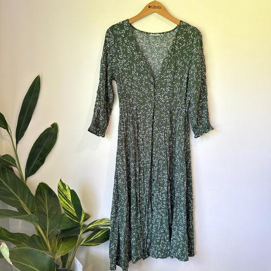 JEANSWEST Floral V-Neck 3/4 Sleeve Midi Dress - Size 10