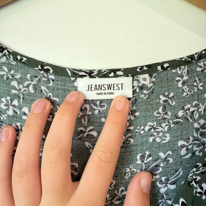 JEANSWEST Floral V-Neck 3/4 Sleeve Midi Dress - Size 10