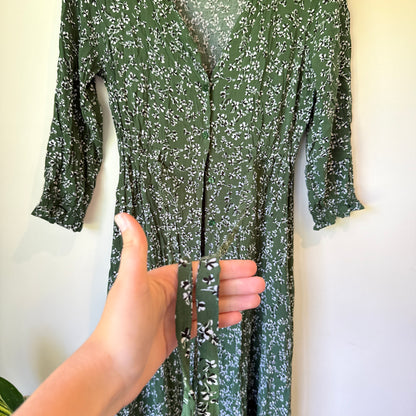 JEANSWEST Floral V-Neck 3/4 Sleeve Midi Dress - Size 10