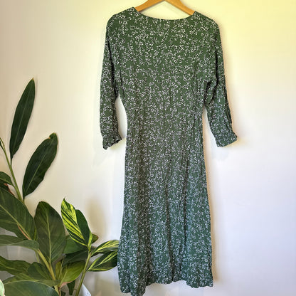 JEANSWEST Floral V-Neck 3/4 Sleeve Midi Dress - Size 10