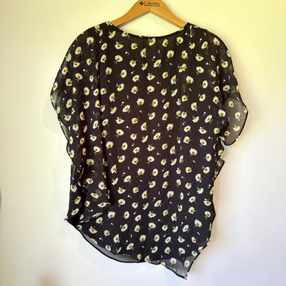 Ketz-ke Daisy Print Flutter Sleeve Layered Top  - Size 8