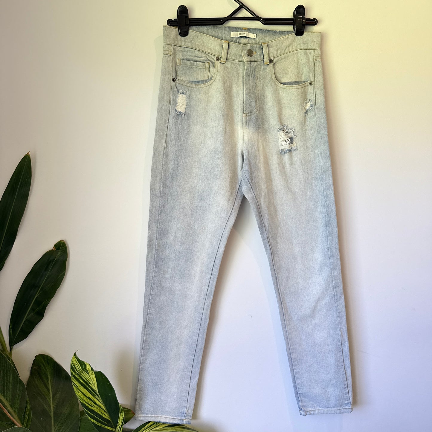 RUBY Straight Leg Distressed Jeans Light Wash - Size 6