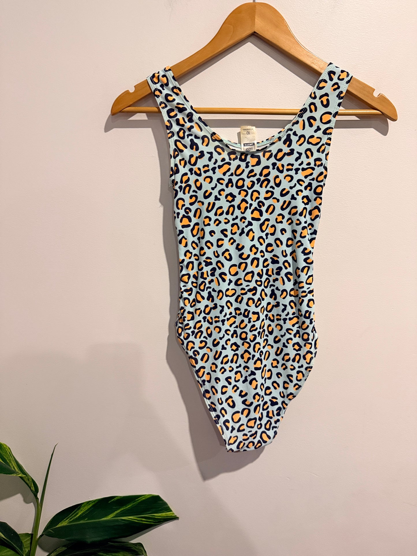 Clothing & Co Girls Size 10 Leopard Print Scoop Neck Swimsuit