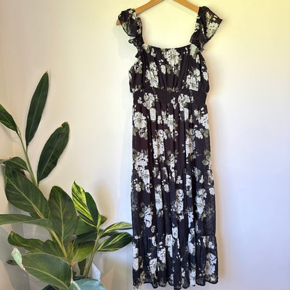 REWIND Maxi Dress Black/White Floral Print - Size XL