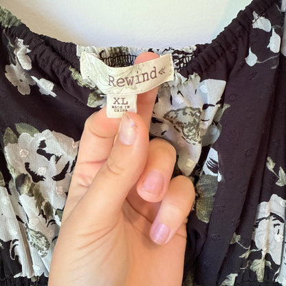 REWIND Maxi Dress Black/White Floral Print - Size XL