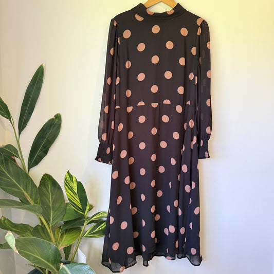 Whistle Size 16 Polka Dot High-Neck Sheer Midi Dress