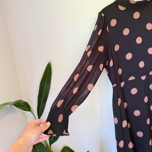 Whistle Size 16 Polka Dot High-Neck Sheer Midi Dress