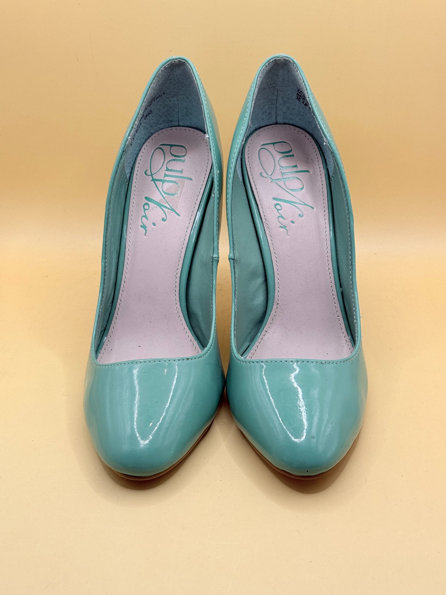 Pulp Noir Patent Leather Heels Oasis Blue Size 38