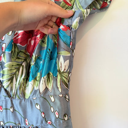 Brand Unknown Size U/Arm 37cm Grey Floral-Print V-Neck Dress