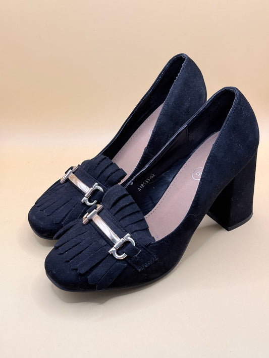 Rubi Black Suede Block Heel Loafers Size 37