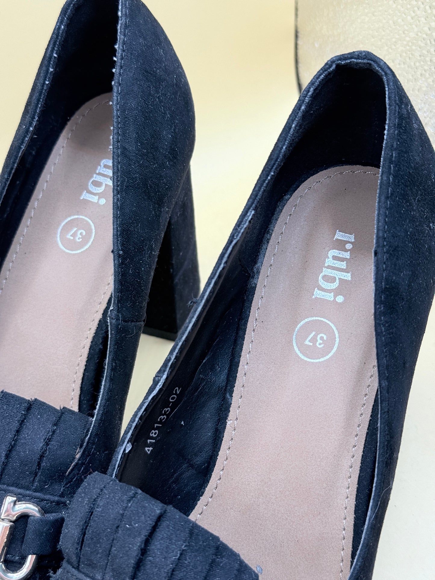 Rubi Black Suede Block Heel Loafers Size 37