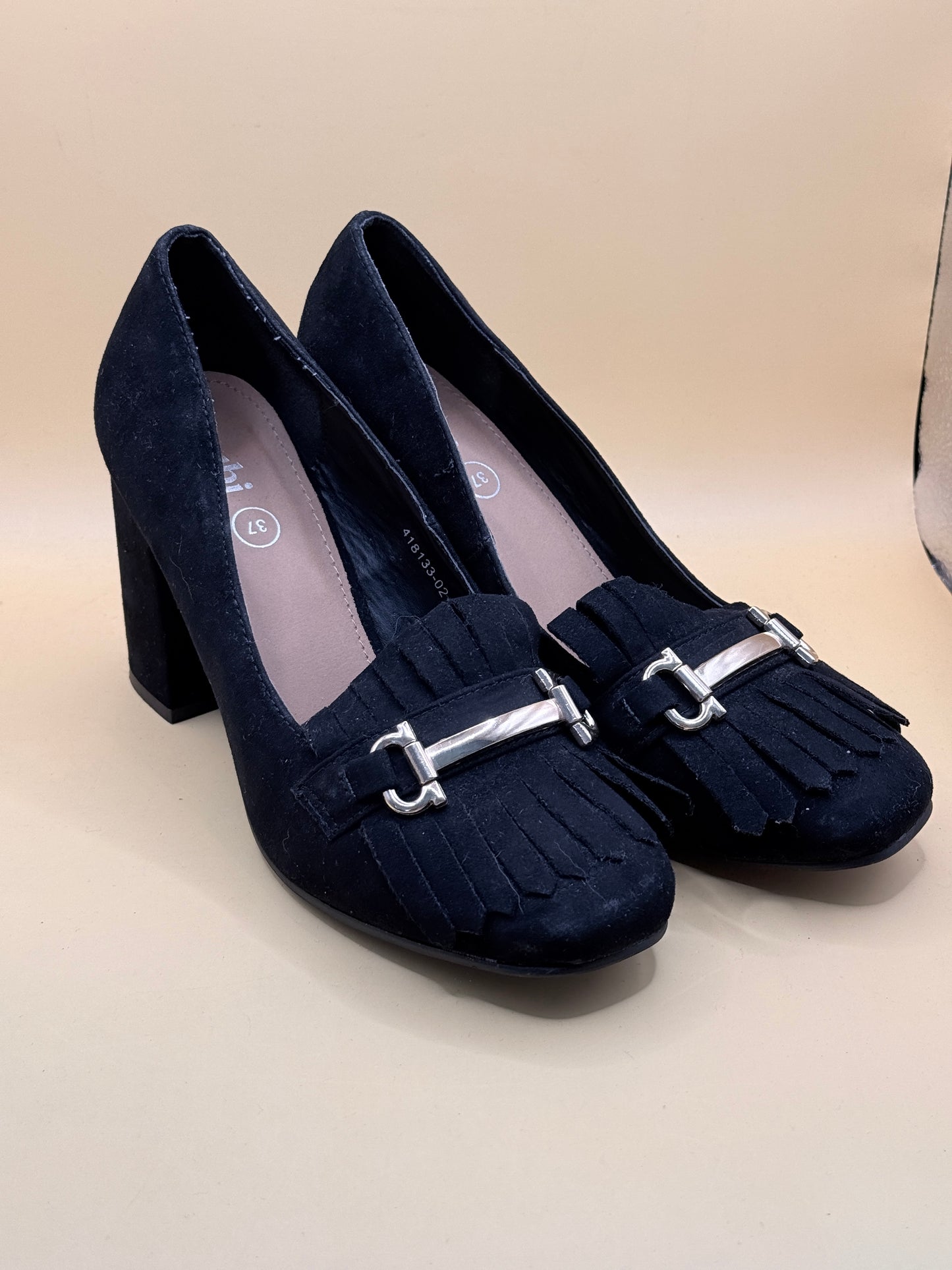 Rubi Black Suede Block Heel Loafers Size 37