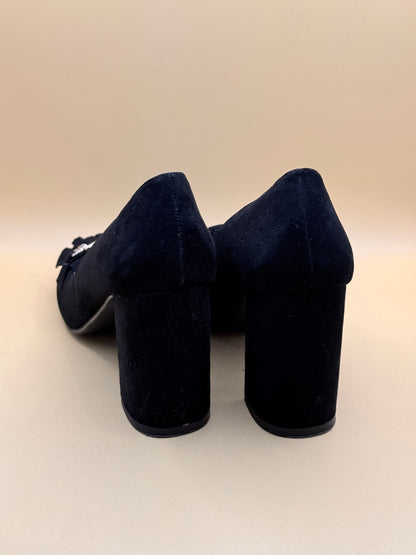 Rubi Black Suede Block Heel Loafers Size 37