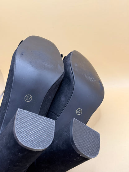 Rubi Black Suede Block Heel Loafers Size 37