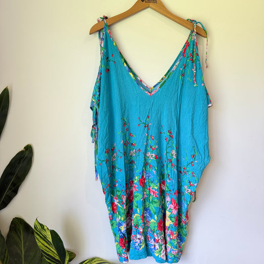 Unbranded One Size (U/Arm 81cm) Cold Shoulder Blue Floral Tunic