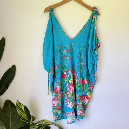 Unbranded One Size (U/Arm 81cm) Cold Shoulder Blue Floral Tunic