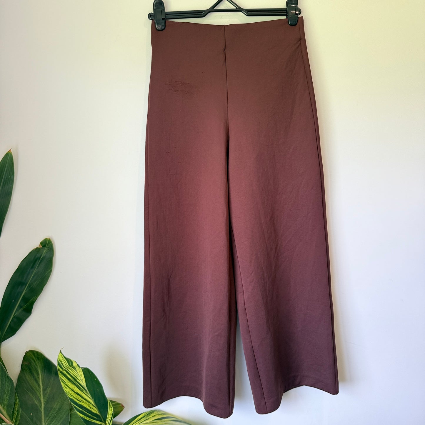 Zara Size 10 Brown High-Waisted Wide-Leg Trousers