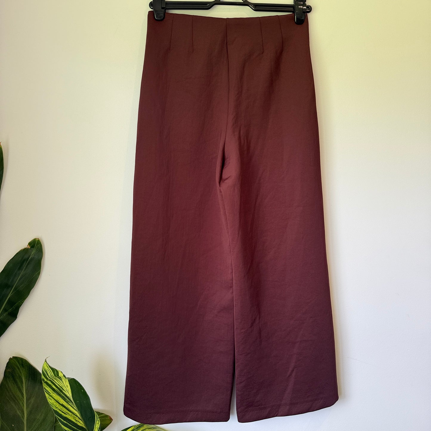 Zara Size 10 Brown High-Waisted Wide-Leg Trousers