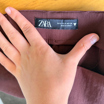Zara Size 10 Brown High-Waisted Wide-Leg Trousers