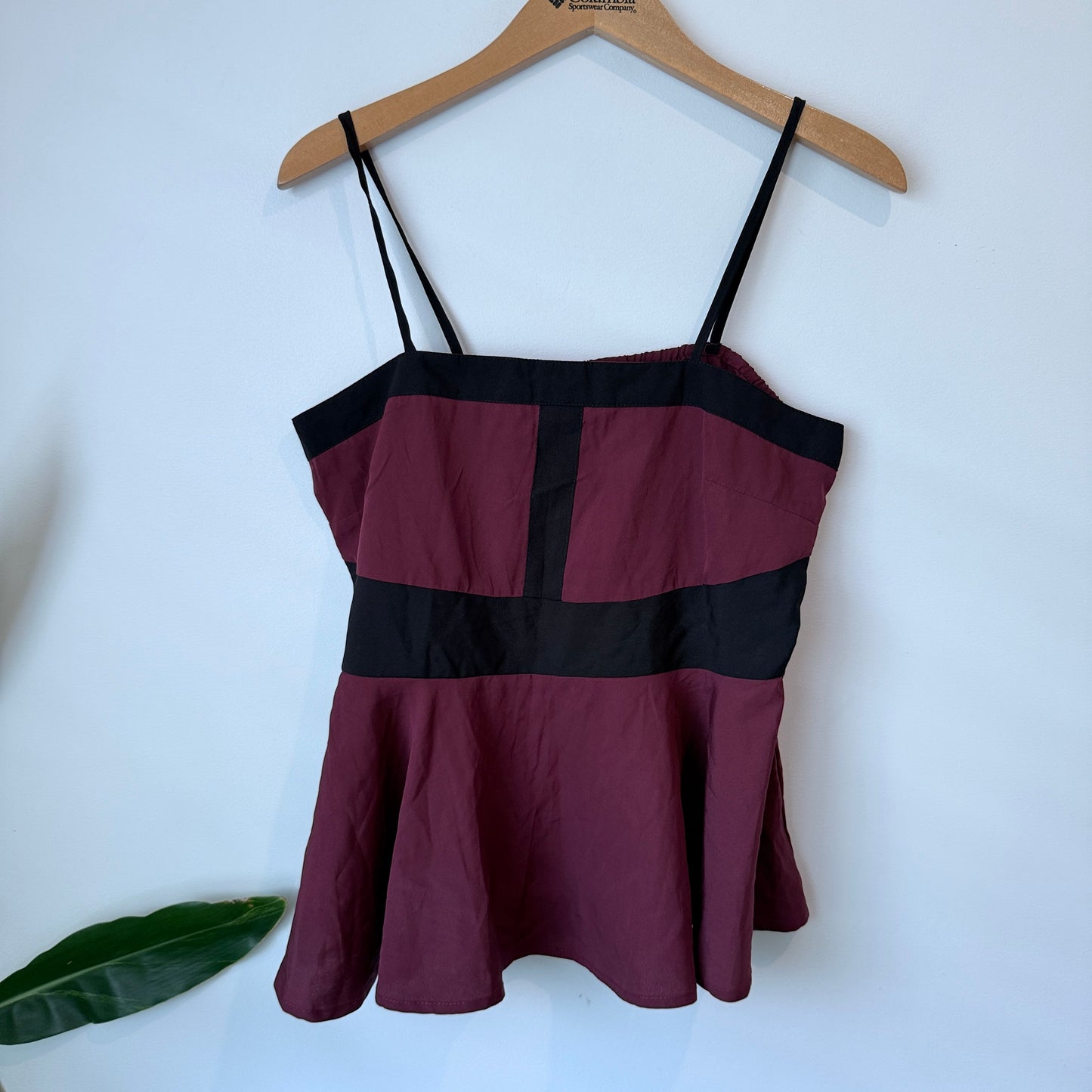 Popnetic Size L Burgundy Solid Peplum Top
