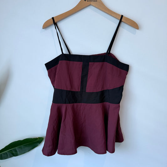 Popnetic Size L Burgundy Solid Peplum Top