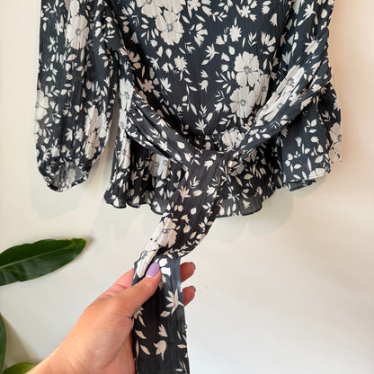 Faballey Size M Floral Print One-Shoulder Peplum Blouse