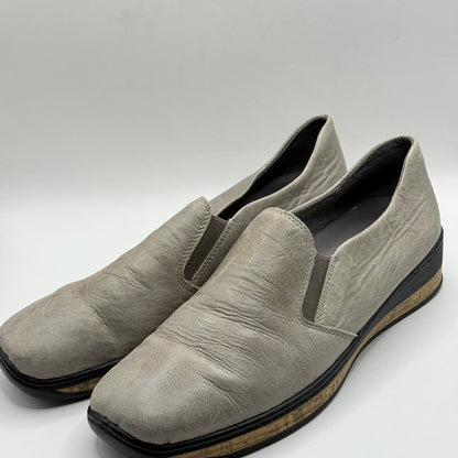 Intrigue Shoes Taupe Leather Slip-On Wedge Loafers Size 40