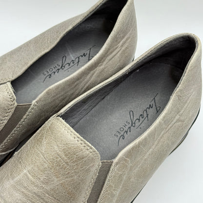 Intrigue Shoes Taupe Leather Slip-On Wedge Loafers Size 40