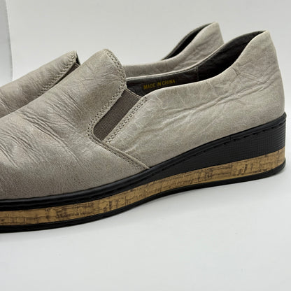 Intrigue Shoes Taupe Leather Slip-On Wedge Loafers Size 40