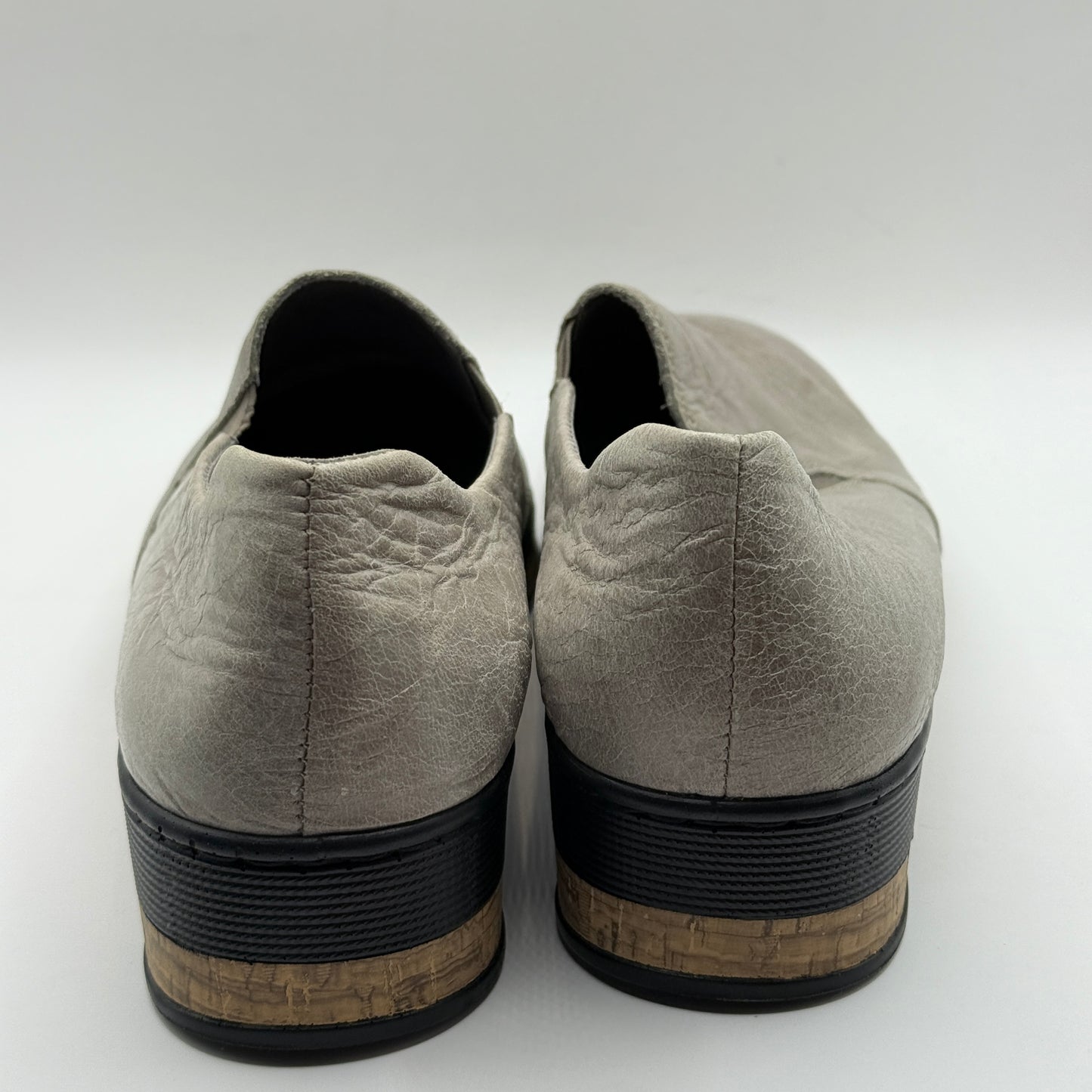 Intrigue Shoes Taupe Leather Slip-On Wedge Loafers Size 40