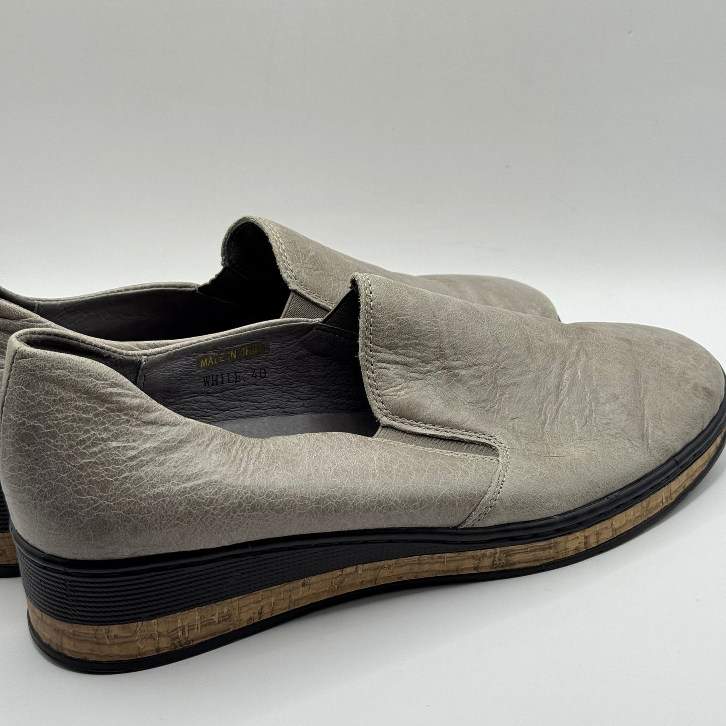 Intrigue Shoes Taupe Leather Slip-On Wedge Loafers Size 40