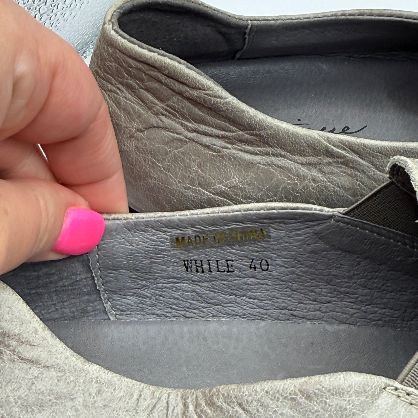 Intrigue Shoes Taupe Leather Slip-On Wedge Loafers Size 40