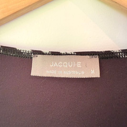 Jacquie Black & Cream Print Dress - Size M (14-16 fit)
