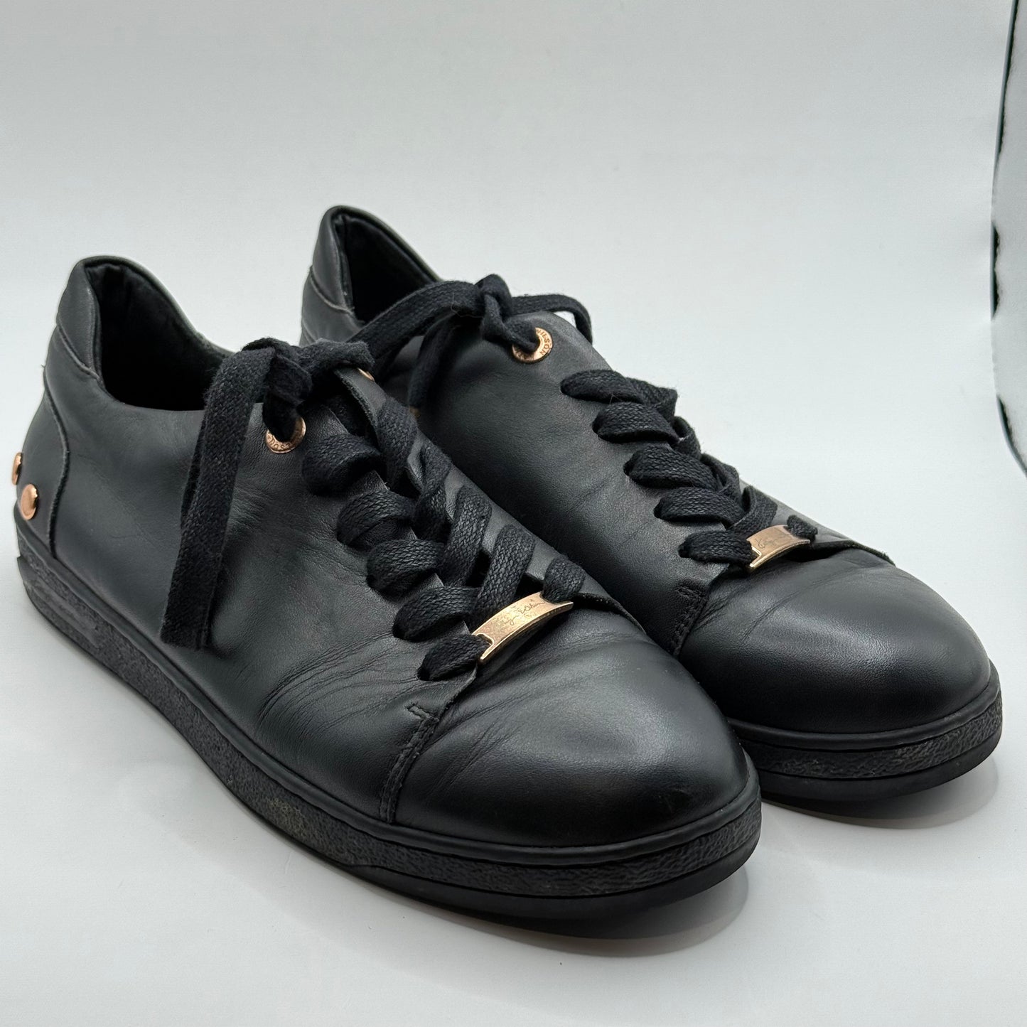 Kathryn Wilson Black Leather & Rose Gold Studded Sneakers - Size 39