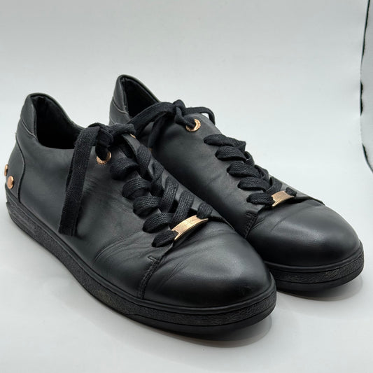 Kathryn Wilson Black Leather & Rose Gold Studded Sneakers - Size 39